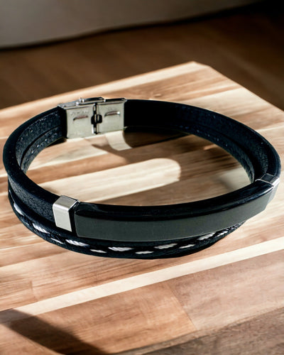 Pulseira Desportiva de Pele PU e Aço Inoxidável com Possibilidade de Gravação – 3 Cores