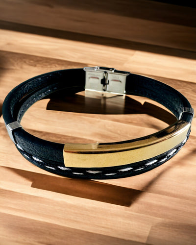 Pulseira Desportiva de Pele PU e Aço Inoxidável com Possibilidade de Gravação – 3 Cores