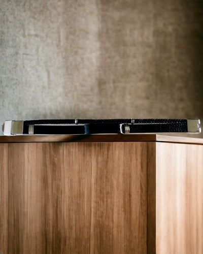 Pulseira Masculina de Pele PU e Aço Inoxidável com Possibilidade de Gravação – Disponível em Duas Opções de Cores