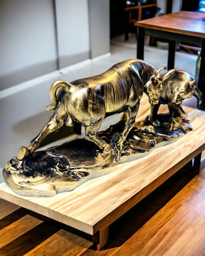 Escultura "Dois Rivais" - Touro e Urso - Simbolismo do Mercado Financeiro, Possibilidade de Gravação - cor Cobre