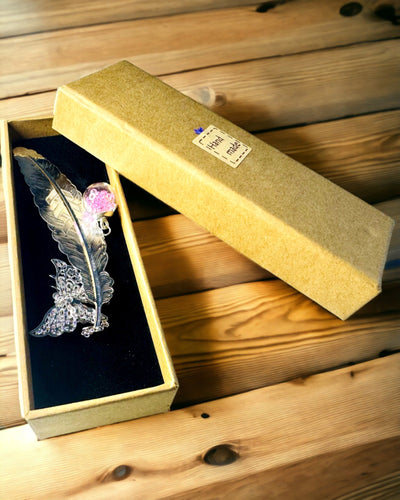 Marcador de Livro Criativo em Estilo Retro com Motivo de Pena e Borboleta – Presente Elegante para mãe, professor, Promocional, Cor Prateado/rosa