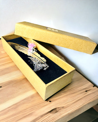 Marcador de Livro Criativo em Estilo Retro com Motivo de Pena e Borboleta – Presente Elegante para mãe, professor, Promocional, Cor Prateado/rosa