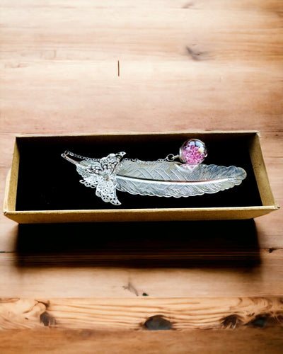 Marcador de Livro Criativo em Estilo Retro com Motivo de Pena e Borboleta – Presente Elegante para mãe, professor, Promocional, Cor Prateado/rosa