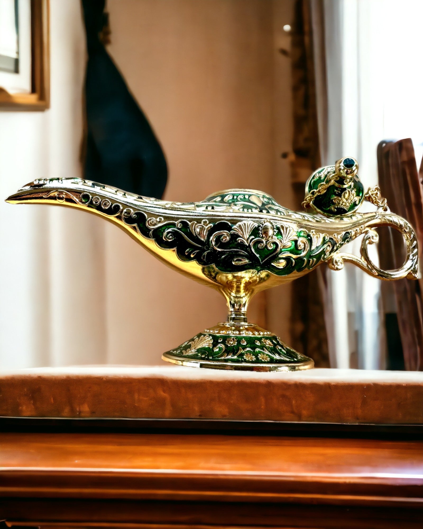 Lâmpada Mágica de Aladino com Opção de Gravação - Variante Verde Escuro, entrelaçada com dourado