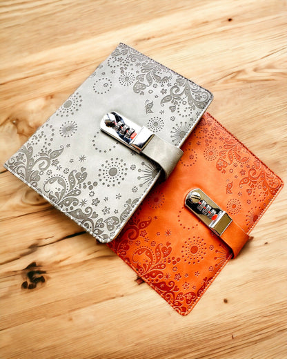 Caderno Exclusivo, pele PU, A5 com Fecho de Combinação - "Secret Journal", personalização com gravação