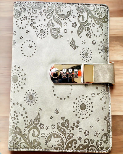 Caderno Exclusivo, pele PU, A5 com Fecho de Combinação - "Secret Journal", personalização com gravação