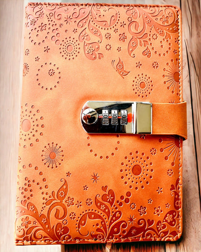 Caderno Exclusivo, pele PU, A5 com Fecho de Combinação - "Secret Journal", personalização com gravação