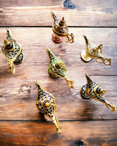 Pequena Lâmpada Mágica de Aladim de 4 cm, porta-chaves, 6 variantes de cores - Memórias Encantadas, personalização com gravação