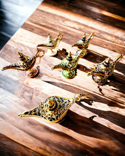 Pequena Lâmpada Mágica de Aladim de 4 cm, porta-chaves, 6 variantes de cores - Memórias Encantadas, personalização com gravação