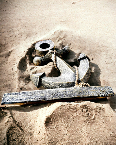 Escultura Rústica de Âncora em Resina - "Lenda do Mar", personalização da âncora com gravação
