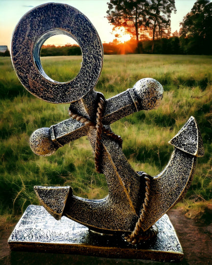 Escultura Rústica de Âncora em Resina - "Lenda do Mar", personalização da âncora com gravação