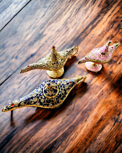 Lâmpada Mágica de Aladino com Opção de Gravação - Variante Azul Escuro entrelaçado com dourado