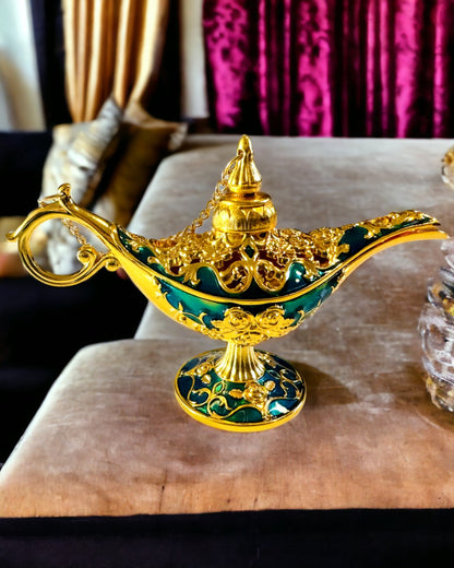 Pequena Lâmpada de Aladino Feita à Mão - Artesanato Artístico em Metal para Decoração de Casa, gravura
