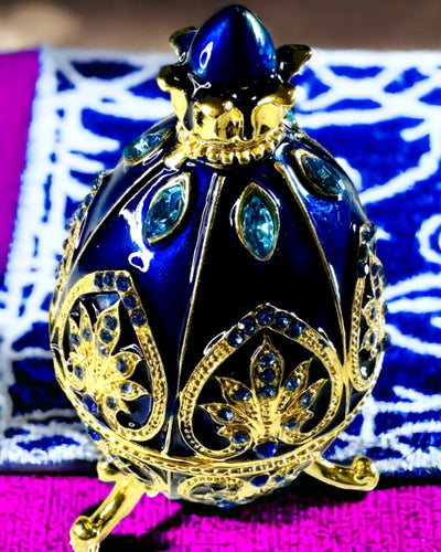 Ovo Fabergé Exclusivo - cor azul escuro – Caixa Decorativa para Joias em Esmalte