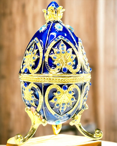 Ovo Fabergé Exclusivo - cor azul escuro – Caixa Decorativa para Joias em Esmalte