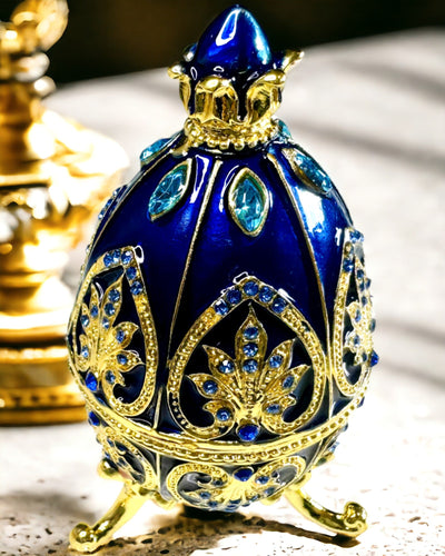 Ovo Fabergé Exclusivo - cor azul escuro – Caixa Decorativa para Joias em Esmalte