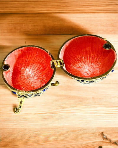 Ovo Fabergé Exclusivo - cor azul escuro – Caixa Decorativa para Joias em Esmalte