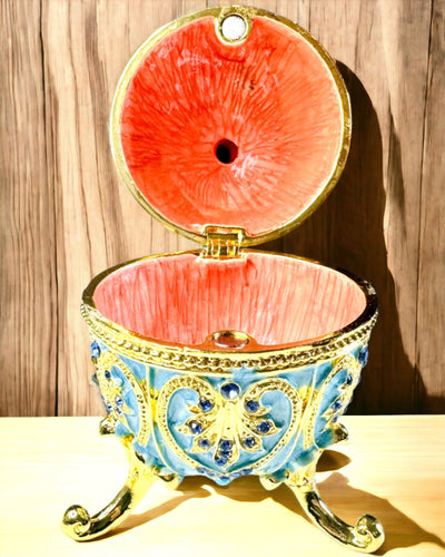 Ovo Fabergé Celestial – Organizador de Joias Esmaltado - cor azul céu. Personalização com gravação