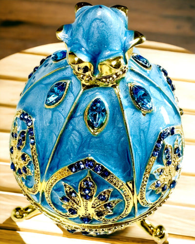 Ovo Fabergé Celestial – Organizador de Joias Esmaltado - cor azul céu. Personalização com gravação