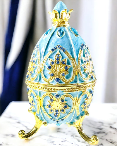 Ovo Fabergé Celestial – Organizador de Joias Esmaltado - cor azul céu. Personalização com gravação