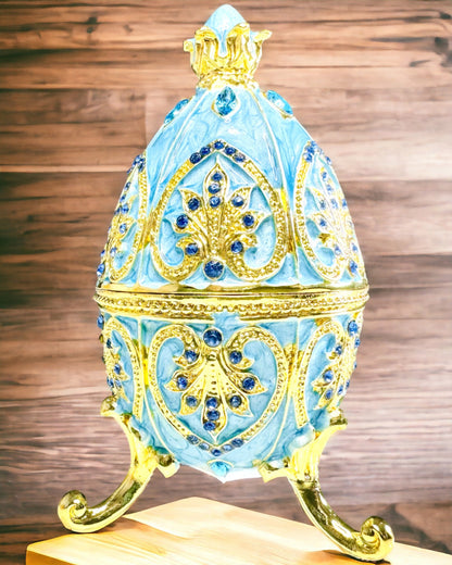 Ovo Fabergé Celestial – Organizador de Joias Esmaltado - cor azul céu. Personalização com gravação