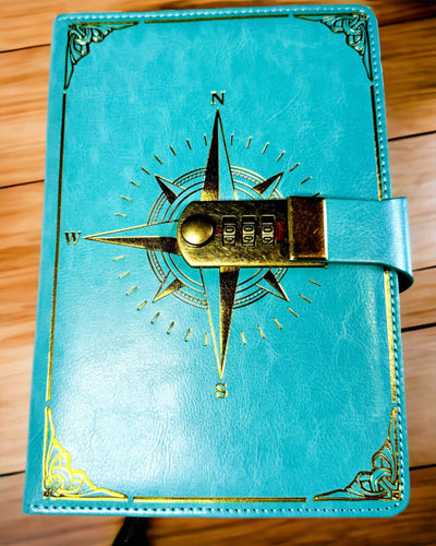 Notatnik Premium com Fecho de Código A5 - Estilo Vintage com Bússola, Design Japonês, Artigos de Papelaria para Estudantes e Negócios. Personalização com gravação