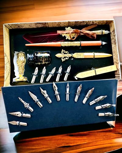 Conjunto Exclusivo de Caligrafia, caneta de imersão e conjunto de tintas, personalização com gravação