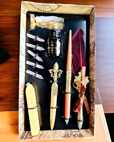 Conjunto Exclusivo de Caligrafia, caneta de imersão e conjunto de tintas, personalização com gravação