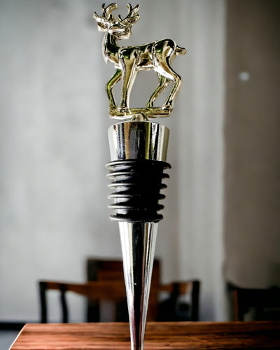 Rolha de Vinho Metálica Exclusiva com Veado - Elegante e Funcional, possibilidade de personalização com gravação