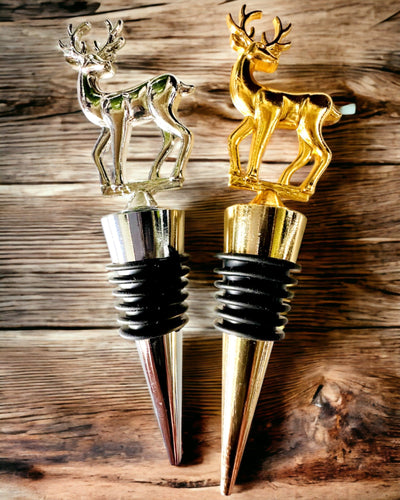 Rolha de Vinho Metálica Exclusiva com Veado - Elegante e Funcional, possibilidade de personalização com gravação