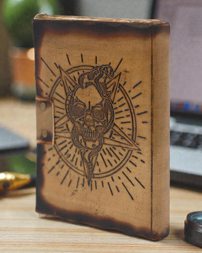 Noctis Sigil – Caderno de Notas em Couro Pentagrama e Caveira