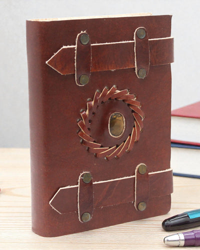 Solaris Eye – Caderno em Pele Olho-de-Tigre com Duas Correias