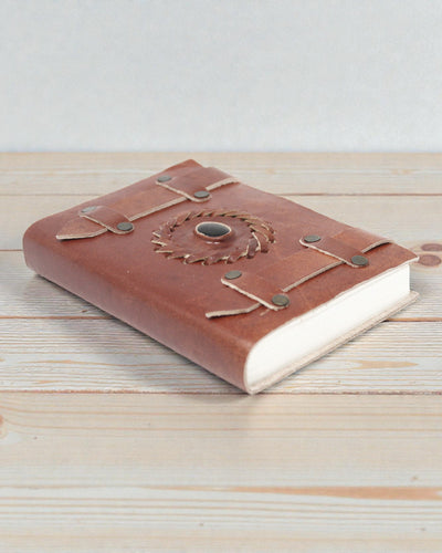 Caderno de notas em pele Ônix Preto com tiras 15x10 cm