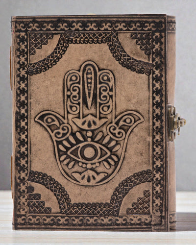 Caderno de Notas em Couro Hamsa Guardian – Diário Esotérico 17,5 × 12,5 cm