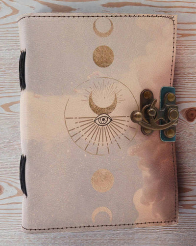 Caderno de Couro Fases da Lua Luna Mystica – 13 × 18 cm
