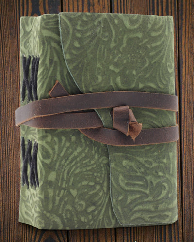Green Maze de época – caderno de notas em pele com folhas envelhecidas 12,7 × 8,9 cm
