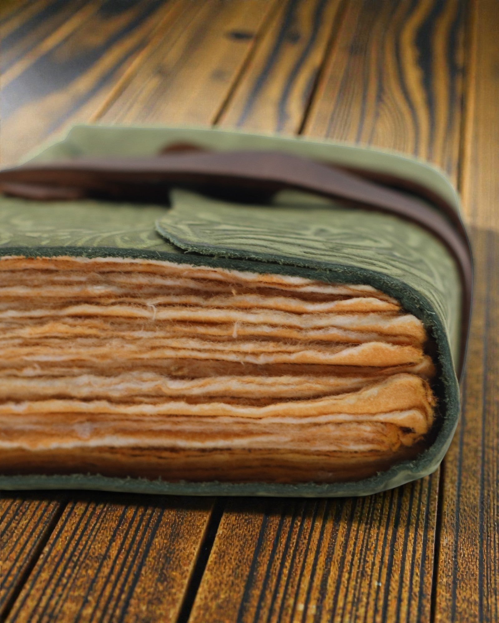 Green Maze de época – caderno de notas em pele com folhas envelhecidas 12,7 × 8,9 cm