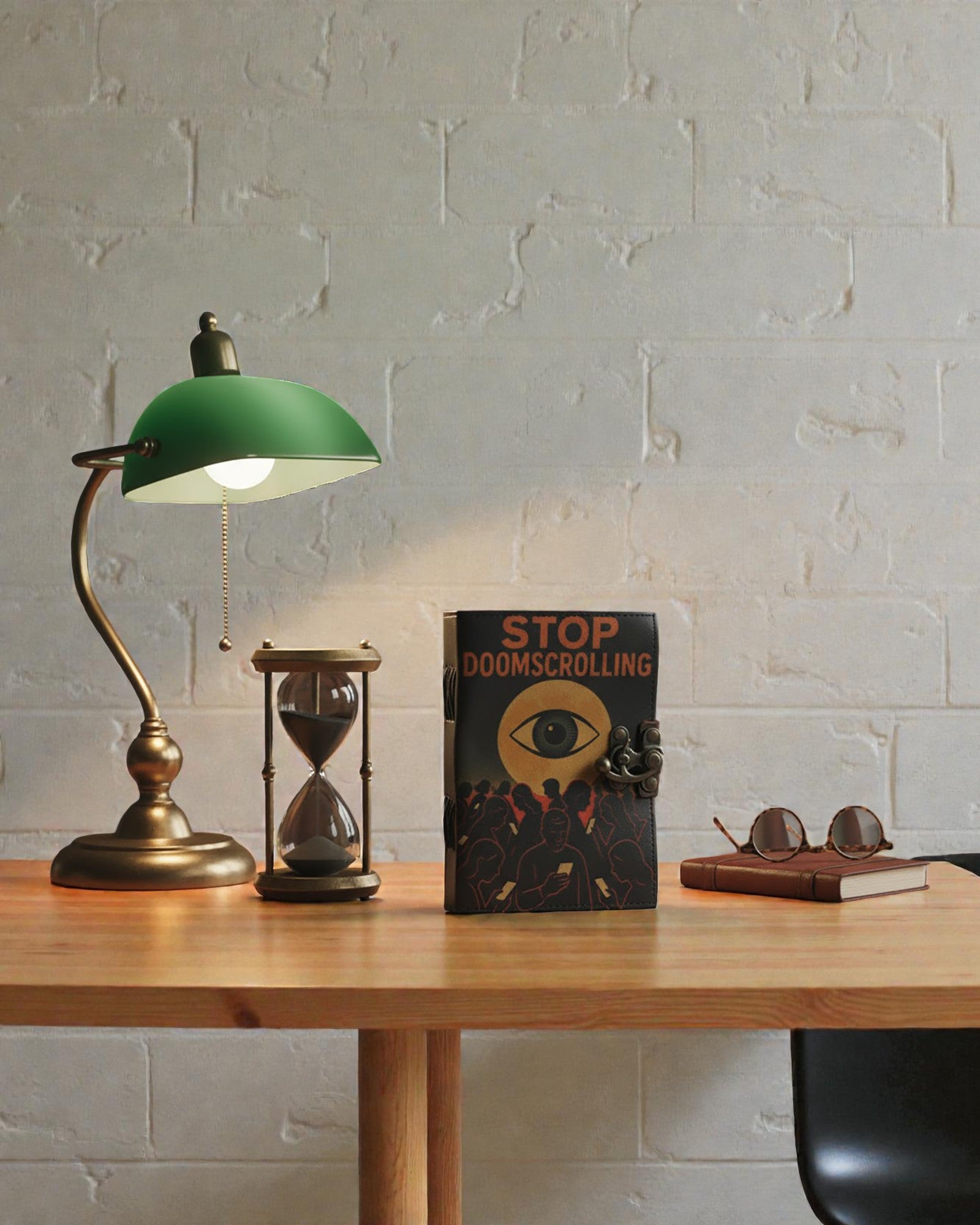 Caderno em Pele com Estampado – Stop Doomscrolling (17,8 × 12,7 cm)