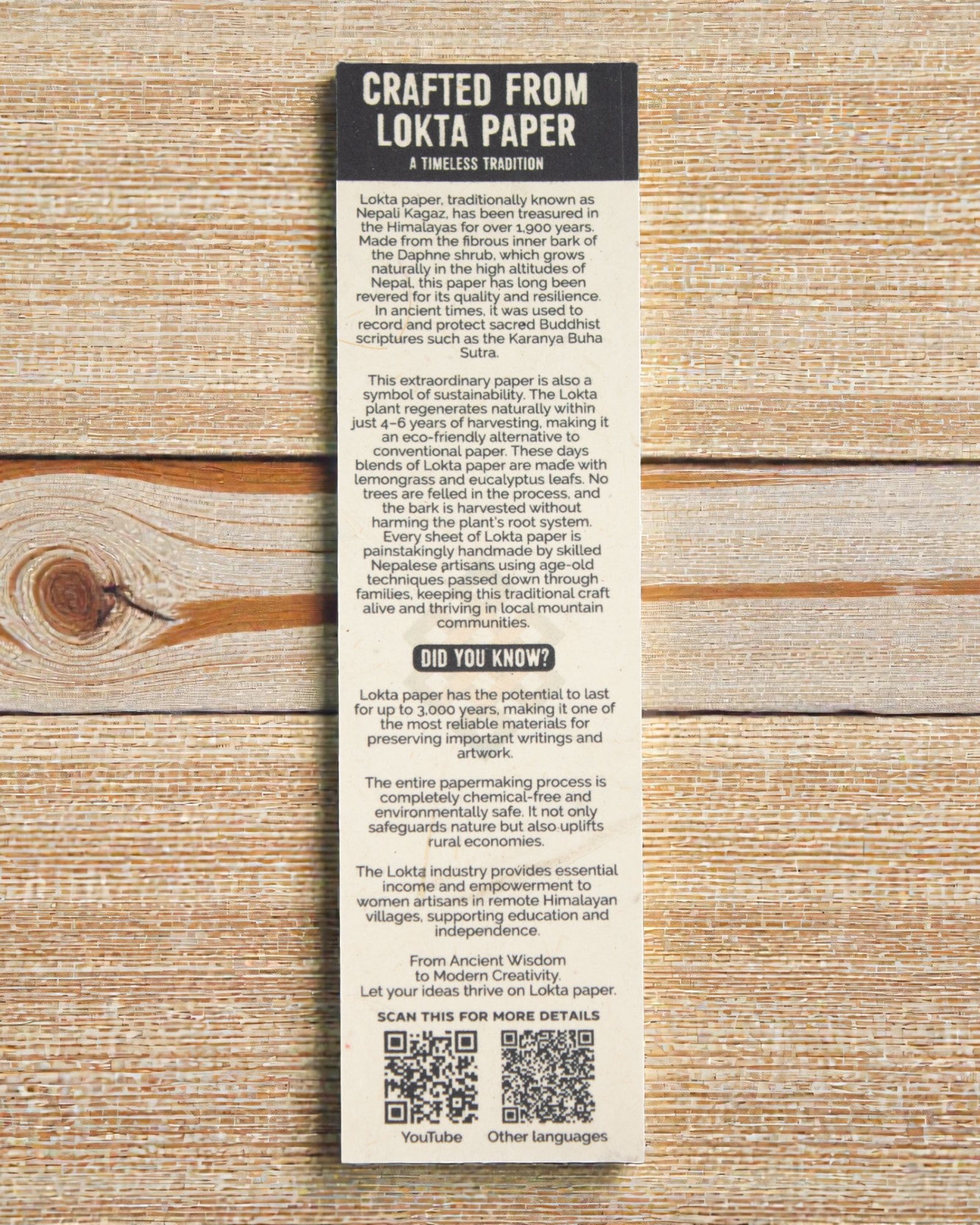 Lokta Escrita de Herança – caderno grande 21 × 15 cm, 45 folhas, As suas palavras enraizadas na tradição