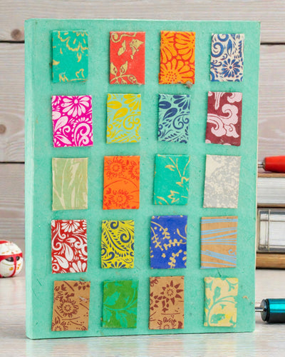 Caderno Artístico Lokta Mosaic – Mini Azulejos Turquesa (45 folhas, 21 x 15 cm)