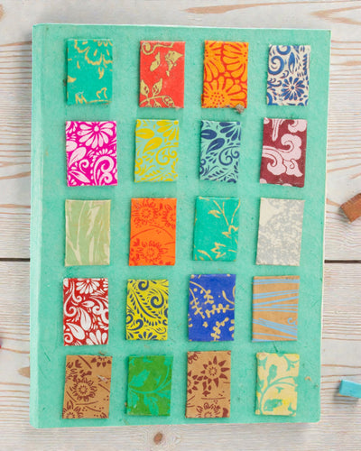 Caderno Artístico Lokta Mosaic – Mini Azulejos Turquesa (45 folhas, 21 x 15 cm)