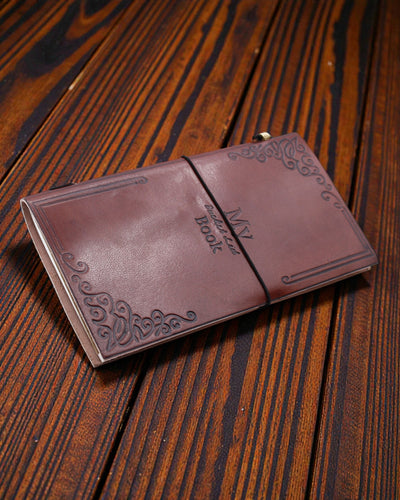 O meu diário de lista de desejos – caderno de notas em pele feito à mão, castanho, 22 × 12 × 1,5 cm, 80 páginas