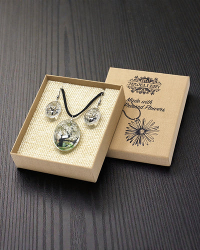 Harmonia Branca – Conjunto de Joias Branco com Flores Secas Árvore da Vida