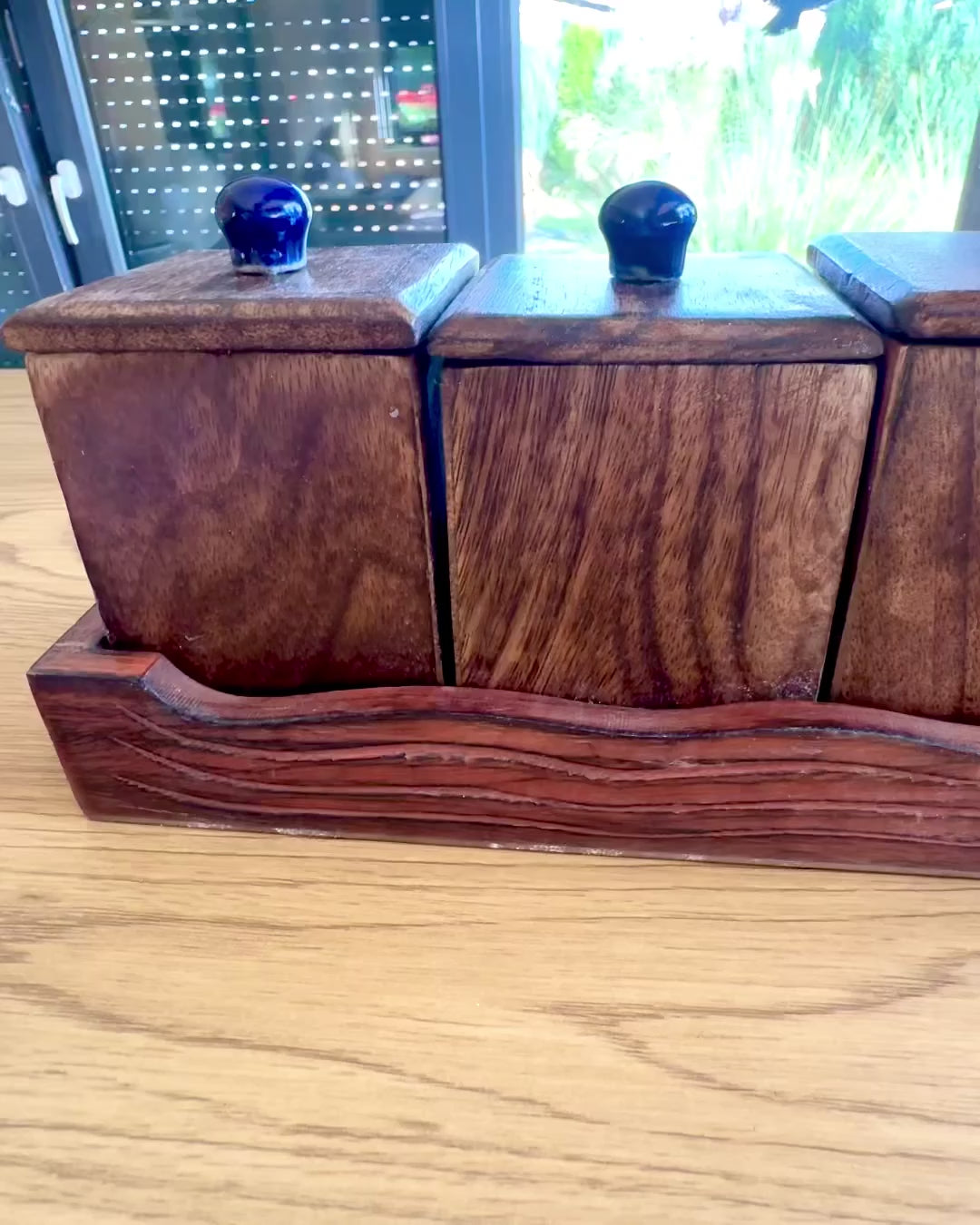 Conjunto Royal Trio – Chá, Café, Açúcar de madeira Shisham, feito à mão, com opção de gravação para presente