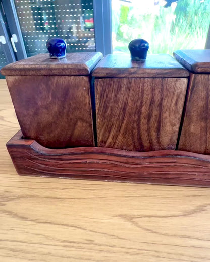 Conjunto Royal Trio – Chá, Café, Açúcar de madeira Shisham, feito à mão, com opção de gravação para presente