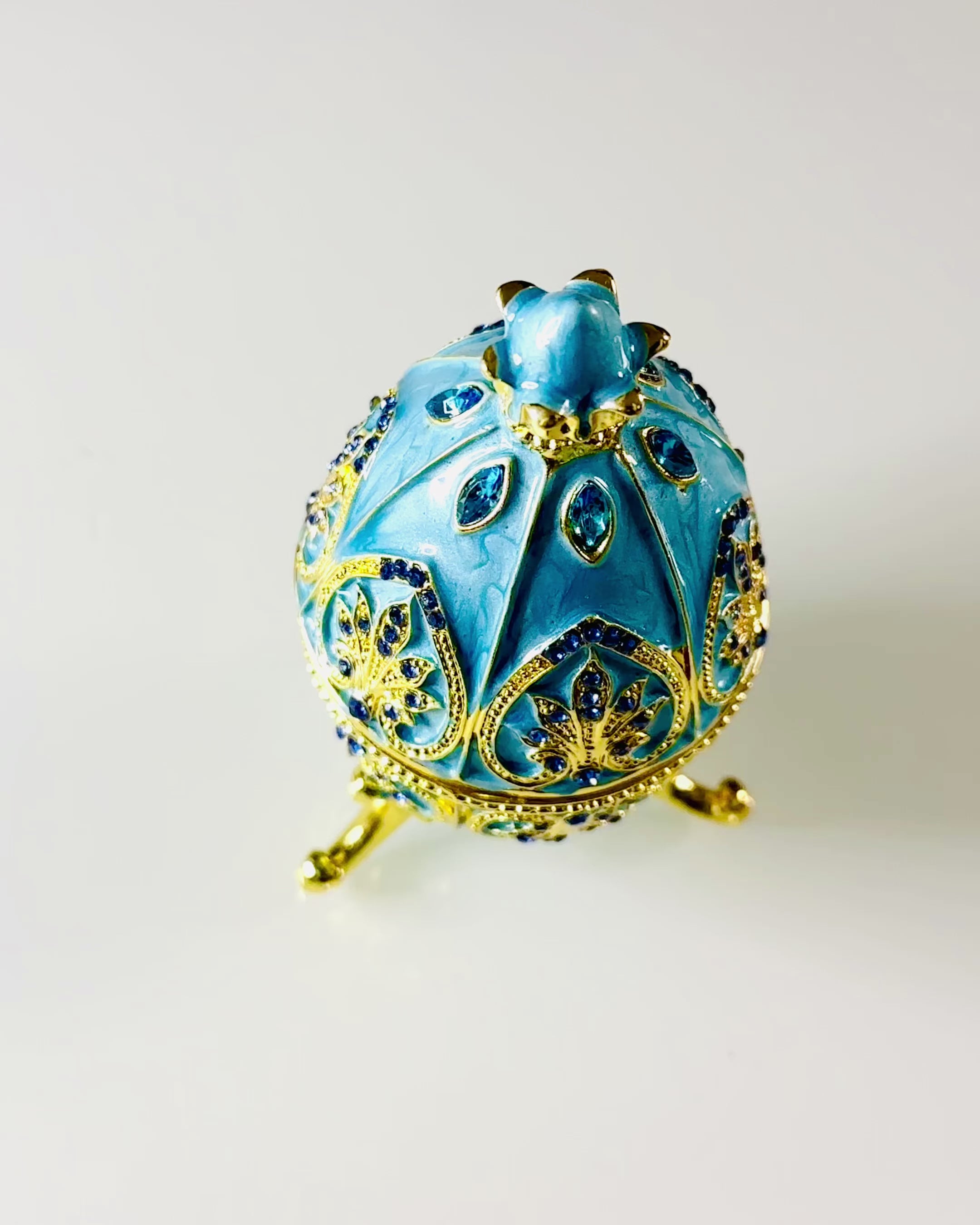 Ovo Fabergé Celestial – Organizador de Joias Esmaltado - cor azul céu. Personalização com gravação