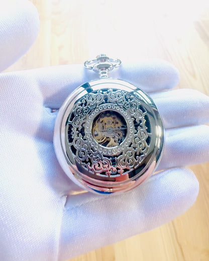 Relógio de Bolso "Eterna Elegancja", presente personalizado, gravação. Cor prateada