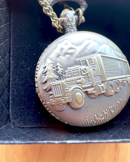 Relógio de Bolso "Road King" – com motivo de Caminhão, com gravação, para presente