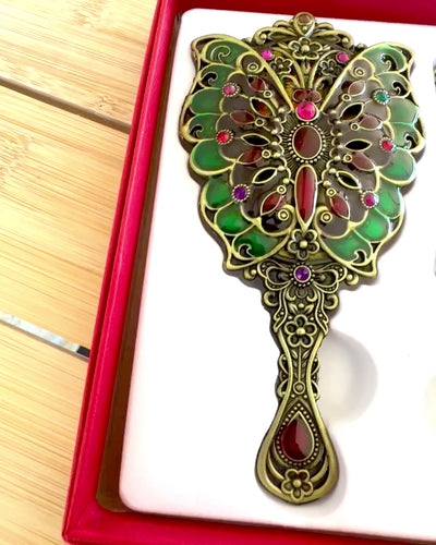 Conjunto de Espelho "Elegância de Borboleta" com Pente