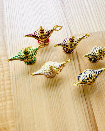 Pequena Lâmpada Mágica de Aladim de 4 cm, porta-chaves, 6 variantes de cores - Memórias Encantadas, personalização com gravação